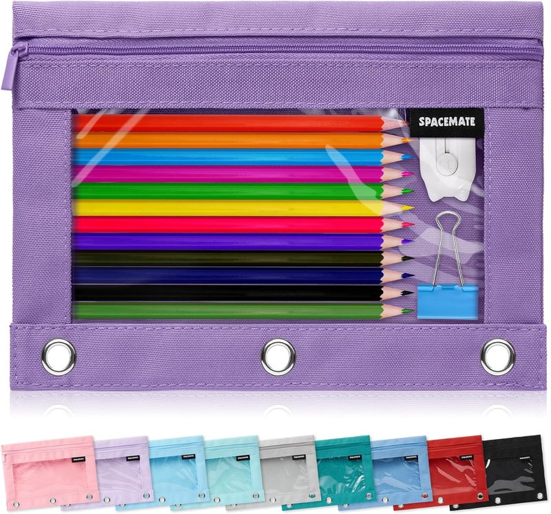SPACEMATE Binder Pencil Pouch Case Box Bag for 3 Ring Binder School Supplies Girls Boys Kids, Clear Preppy Stuff Large Aesthetic Pen Organizer, Back to College Stationary, 1 Pack, Purple - Image 1